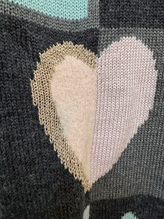 Vintage Principles Petites Acrylic Wool Blend Grey Metallic Hearts Cardigan. M - Picture 3 of 4